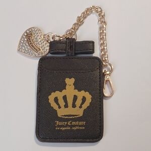 NWOT Juicy Couture Brown Card Holder Keychain with Gold Crown & Heart Charm